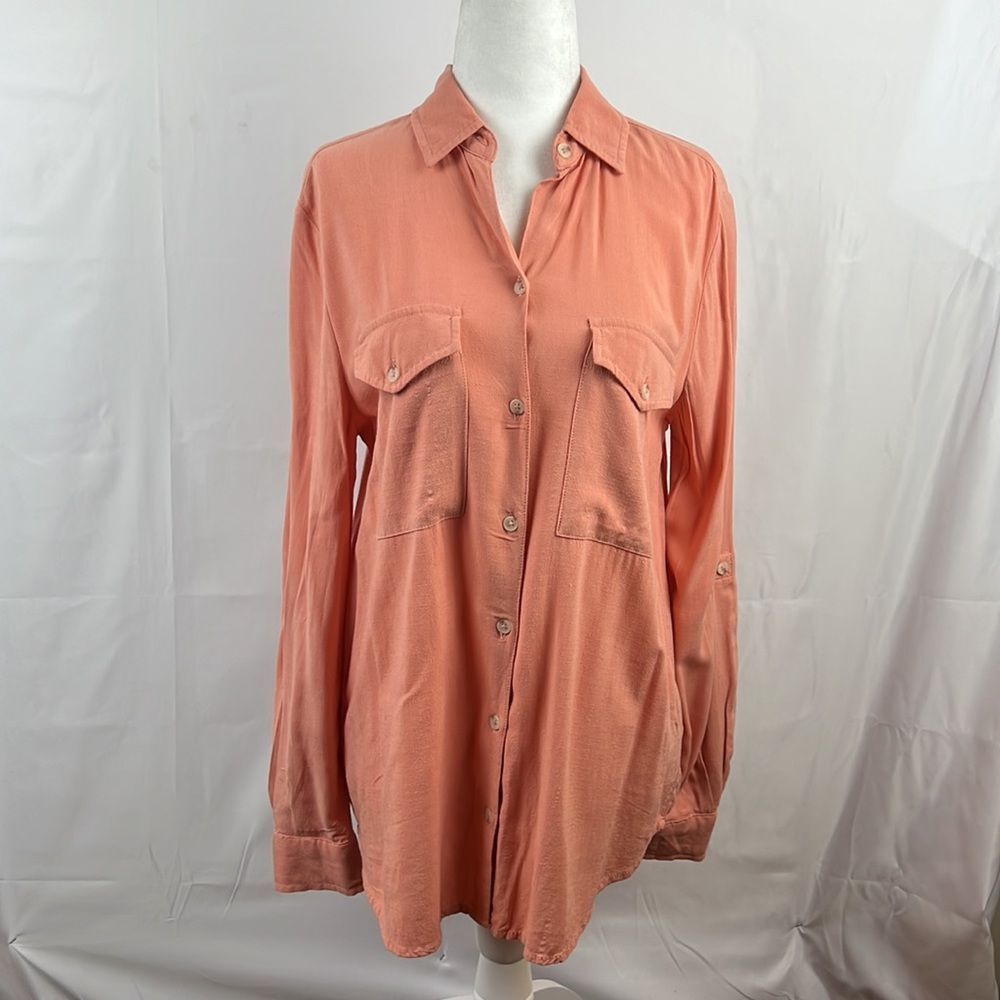 Beachlunchlounge Oversized Peach Long Sleeve Button Down Shirt Womens Size XS